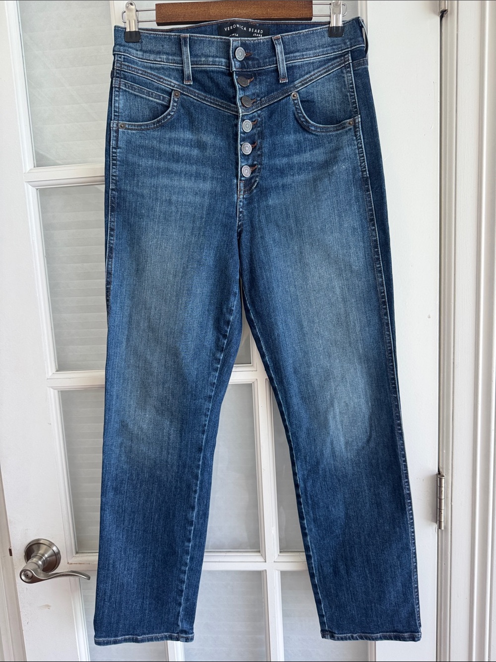 Veronica Beard Ryleigh Slim Straight-Leg Button-Fly Jeans Laguna Wash Size 29